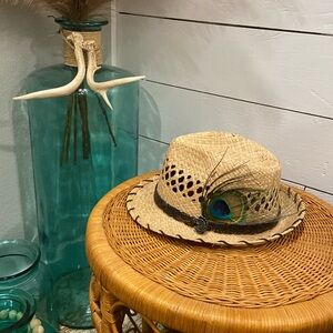 Charlie Horse One Fedora Hat with peacock feather Medium